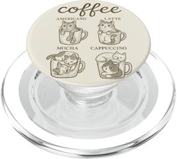 Tazas de café Kawaii con diseño de gato americano latte moca PopSockets PopGrip para MagSafe