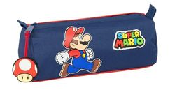Super Mario Trick Pennenetui met ritssluiting en vak, ideaal voor kinderen op schoolleeftijd, comfortabel en veelzijdig, kwaliteit en duurzaamheid, 21 x 7 x 8 cm, Donkerblauw/Rood, M, Casual