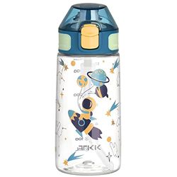 TITIROBA TKK Bouteille d'eau pour enfant avec couvercle anti-fuite et pailles Tritan sans BPA Bleu 450 ml