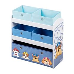 roba Estantería de Juguetes Infantil de Madera Paw Patrol - 5 Cajas de Tela Desmontables - Diseño de Perros - Mueble de Almacenamiento para Juguetes y Libros - Azul/Gris