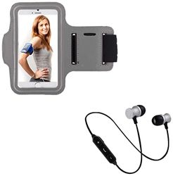 Sportset voor Samsung Galaxy S10 Smartphone (Bluetooth koptelefoon + manchetten) lopen T6 (zilver)