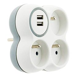Zenitech - Extensão de 3 tomadas - Triplite - 3 x 16A - 2 portas USB - branco/cinzento