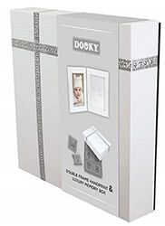 Dooky Gift Set Huella de la mano y marco de fotos + caja de recuerdos para bebé (marco de fotos doble en caja de recuerdos de lujo, incl. plastilina, comprobado por SGS), blanco