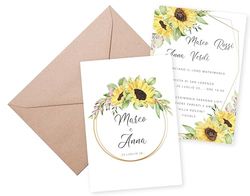 002 - Partecipazioni di Matrimonio Girasole Personalizzate - Inviti di Nozze (M - 50 Pezzi)