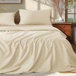 Shilucheng 100% Egyptian Cotton Queen Size Sheets Set - 1000 Thread Count，Luxury Cotton Bed Sheets，Breathable & Cooling Bedding and Pillow Cases, 16 Inch Deep Pocket - 4 Piece (Beige, Queen)