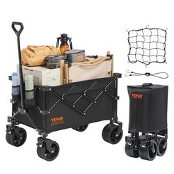 VEVOR 350 lbs Opvouwbare Wagon Cart Heavy Duty Opvouwbare 113L, Opvouwbare Beach Utility Wagon met Grote Wielen, Draagbare Kruidenier Wagon Camping Wagon met All Terrain Wielen en Drinkhouder