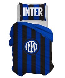 Inter, Eenpersoons beddengoedset van katoen, dekbedovertrek 100% katoen, dekbedovertrek 155 x 200 cm, kussensloop 50 x 80 cm, officieel product (bevat geen hoeslaken met hoeken)