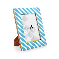 Penguin Home Photo Frame 7x5 in Blue Striped Design - Portrait and Landscape Orientation - Freestanding and Wall Mount Compatible