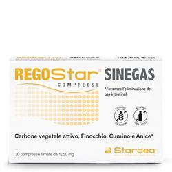 Regostar Sinegas, Integratore per Gas Intestinali e Gonfiore Addominale, con Carbone Attivo, Finocchio, Cumino e Anice, 30 Compresse, Senza Glutine e Lattosio