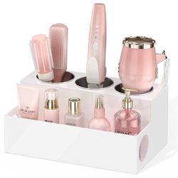 NIUBEE Föhn houder, witte acryl haargereedschap en styling organizer, badkamer aanrecht föhn houder, ijdelheid Caddy opbergstandaard voor accessoires, make-up, toiletartikelen
