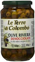 Le Terre di Colombo Aceitunas Riviera sin Hueso en Aceite de Oliva Virgen Extra 36 %, 500 G