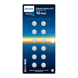Philips Piles Alcalines A76 1V – Optimales pour Les Montres, Calculatrices et Petits Appareils Électroniques, Lot de 12