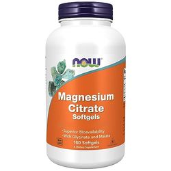 Now Foods, Magnesium Citrate (Citrato de Magnesio, Glicinato de Magnesio y Malato de Magnesio), 180 Cápsulas blandas, Testado en Laboratorio, Sin Gluten, Vegetariano, Sin Soja, No GMO