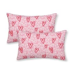 AGAYNA Juego de 2 Fundas de Almohada de San Valentín de 12 x 20 Pulgadas, Rosa, Rojo y Blanco, decoración de Corazones para sofá, día de San Valentín, Aniversario, Interior y Exterior, Funda de cojín