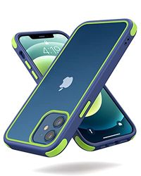 Mobnano Ultra Hybrid iPhone 12 Hoesje iPhone 12 Pro Hoesje Transparente beschermend Hoesje Bumper schokbestendig robuust hybride stijlvol Siliconen slank slim duidelijk hard Case - Blauw/Geel Groen