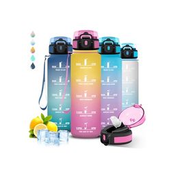 Drinkfles, 1 liter, waterfles met rietje, lekvrij, motiverende drinkfles, gemakkelijk te reinigen, met motiverende slogan, drinkflessen voor fitness, kamperen, reizen, wandelen