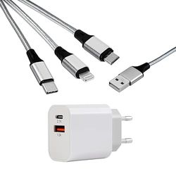 MUTTO Pack Cargador USB C, Adaptador de Corriente 10W Con Tipo C y A+ Cable de Carga Universal 3 en 1 (Micro USB/USB-C/Lightning)