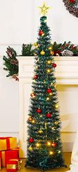 Sapin de Noël Pop-up avec 100 lumières Blanches Chaudes, Sapin de Noël Pliable pour Vacances, Carnaval, fête, décorations de Noël, 30 décorations et étoile au Sommet du Sapin Inclus (Vert)