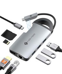 NOVOO USB C Hub 8 in 1 Adattatore USB-C a HDMI 4K@60Hz, PD 100W, 3 x USB 3.0, Gigabit Ethernet, lettore di schede SD/TF, Docking Station per Macbook Air Pro Surface Dell HP