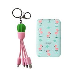 WONDEE Universele oplader 3-in-1 cactus + powerbank draadloos 5.000 mAh flamingo's