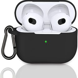 Case Cover compatibel met Airpods 3, siliconen hoes voor Airpods 3rd, schokabsorberende beschermhoes voor Airpods 3rd generatie met sleutelhanger, zwart