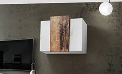 HOMEMANIA Pensile Coro - con Ante, Ripiani - per Soggiorno, Cucina, Bagno, Ufficio - Bianco, Acero in Legno, 90 x 38 x 65,5 cm