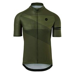 AGU Striped Maglia Ciclismo Uomo Estiva, Maglia da Ciclismo a Maniche Corte Traspirante, Materiale ad Asciugatura Rapida, Maglia MTB, 100% Poliestere Interlock, Slim Fit - Verde - L