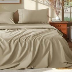 Shilucheng 100% Egyptian Cotton King Size Sheets Set - 1000 Thread Count，Luxury Cotton Bed Sheets，Breathable & Cooling Bedding and Pillow Cases, 16 Inch Deep Pocket - 4 Piece (Linen, King)