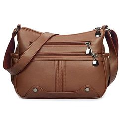 VOLGANIK ROCK Women Soft PU Leather Shoulder Handbag Multi Pocket Crossbody Bag Ladies Medium Roomy Purses Fashion Tote Top Handle Satchel, Brown, Medium