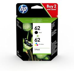 HP 62 Nero e Tricromia, N9J71AE, confezione da 2 Cartucce Originali HP, Compatibili con Stampanti HP Envy 5540, 5642, 5644, 5742, 7640, HP Officejet Moobile serie 200