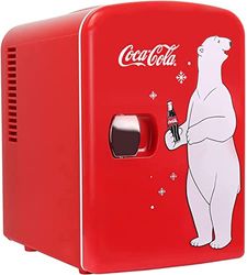 Koolatron KWC4 Coca-Cola 4L Mini Fridge 6 Can Portable Cooler/Warmer, Compact Personal Refrigerator for Snacks Drinks Skincare,12V and AC Cords,Accessory for Kids Bedroom Office Travel Car, Red