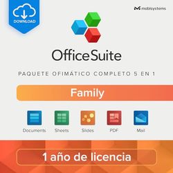 OfficeSuite Family | Paquete ofimático 5 en 1 | Documentos, hojas, diapositivas, PDF, correo y calendario | Licencia de 1 año | 1 Windows y 2 dispositivos móviles | 6 usuarios [Online Code]