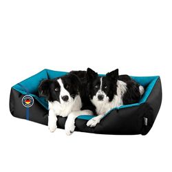 BedDog® hondenmand LUPI, vierkant hondenkussen, grote hondenbed, hondensofa, hondenhuis, met afneembare hoez, wasbaar, XXL, zwart/blauw