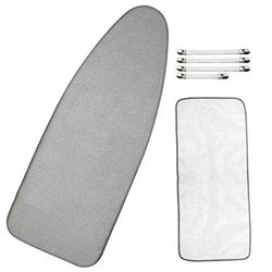 Housse de Planche à Repasser Extra Large et Coussin de Rechange avec Rembourrage épais résistant aux brûlures et aux Taches et Bord élastique 45,7 x 124,5 cm, 4 Attaches et 1 Chiffon de Protection en