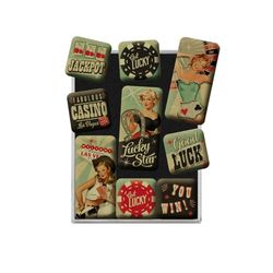 Nostalgic-Art, Conjunto de ímanes retro, pin up Get Lucky ideia de presente para homens, decoração para frigorífico, design vintage, 9 unidades