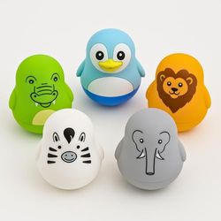 TensCare Zoo Friends Set 5 - Penguin, Lion, Éléphant, Zèbre, Crocodile | Thermomètres de bain flottants LCD/LED, Silicone sans BPA, Batterie longue durée