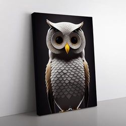 The Enlightened Owl Black, Brown, Grey Canvas Wall Art Print Ready to Hang, Framed Picture for Living Room Bedroom Home Office Décor, 76x50 cm (30x20 Inch)