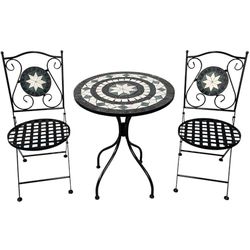 SET 2 SILLAS Y MESA HIERRO/PIEDRA DECORADAS_MESA:°60X71CM SILLA:36X42X92C