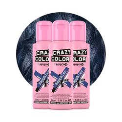 Crazy Color Metallic Sapphire Semi-Permanent Trio Hair Dye. Highly Pigmented Deep Blue Conditioning & Oil Nourishing Vegan Formula | No Bleach or Ammonia | 300ml