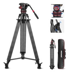 NEEWER 78 inch Video statief koolstofvezel, één stap Quick Release Lock Camera statief met verstelbare demping vloeistofkop, zware dubbele modus QR-plaat compatibel met DJI RS, maximale belasting 22