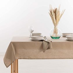 Belum Nappe anti-taches en lin 100% taupe – Nappe rectangulaire en résine – Nappe hydrofuge de qualité en plusieurs dimensions – Nappe en lin pour intérieur et extérieur (300 x 150)