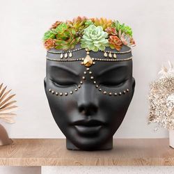 Bossa Linda Fioriera a testa per piante con superficie piana e da parete, con gancio da parete e drenaggio, vasi unici da tavolo per interni ed esterni, design Serena, nero