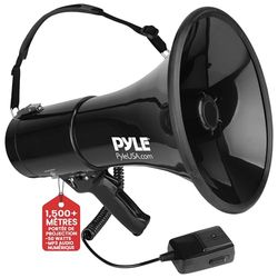 Pyle Haut-Parleur Mégaphone avec Sirène Intégrée, Mégaphone Porte-Voix, 50 Watts, Volume Réglable, Idéal pour Les Fans, Entraîneurs de Sports, Cheerleading, Exercices de Sécurité, Noire