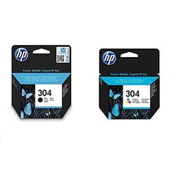 HP 304, Nero e Tricromia, bundle da 2 cartucce originali HP, compatibili con stampanti HP DeskJet 2620, 2630, 3720, 3730, 3750 e 3760, HP ENVY 5010, 5020 e 5030