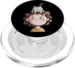 Niño con gato amigo en la cabeza PopSockets PopGrip para MagSafe