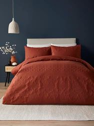 Serene - Copripiumino Pinsonic color terracotta - Letto matrimoniale (200 x 200 cm) - Copripiumino in rilievo terracotta - Biancheria da letto ricamo - Set di biancheria da letto di lusso