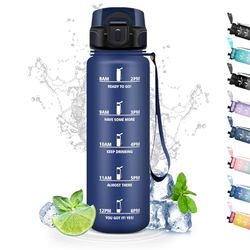 Flaska, 500 ml, 500 ml, läckagefri filterflaska, vattenflaska för att dricka, lätt att rengöra, motiverande vattenflaska med tidsskala, för skolor, kontor, camping, marinblå