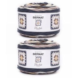 Bernat All in ONE Deken Granny Asfalt Garen - 2 Pack van 240g/8.5oz - 100% Polyester - 6 Super volumineus - 178 Yards - Breien/haken
