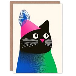 Wee Blue Coo Pet Winter Knit Hat Bold Modern Cat Lover Fun Xmas Art Blank For All Christmas Card