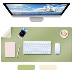 AiQInu Tapis de Souris 80x40 cm, Tapis de Bureau PU Cuir, Grand Tapis de Souris pour Ordinateur Portable, Bloc-Notes - Double Face (Beige, Vert)